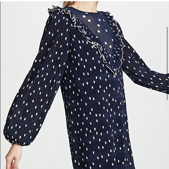 GANNI Pleated Georgette Polka Dot Mini Dress - Picture 10 of 10